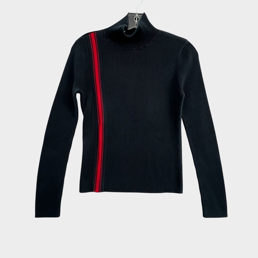 Vintage Ralph Lauren Polo Jeans Sweater Womens Medium Ribbed Black Stripe Mock